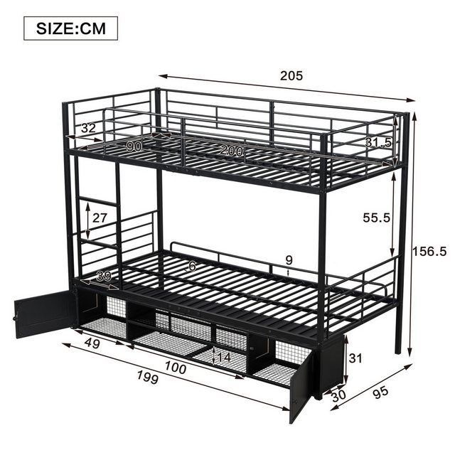 SeedWave Etagenbett Metall-Etagenbett mit Stauraum und Schuhregal, 90x200 c günstig online kaufen