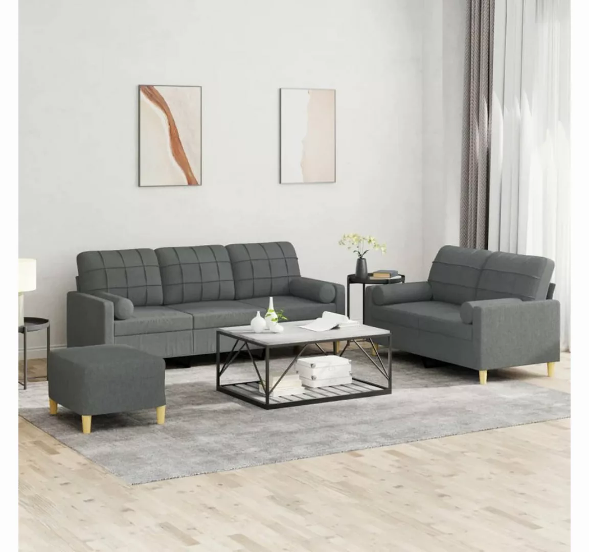 vidaXL Sofa Sofagarnitur mit Kissen Stoff, mit Zierkissen + Fußhocker, Dunk günstig online kaufen