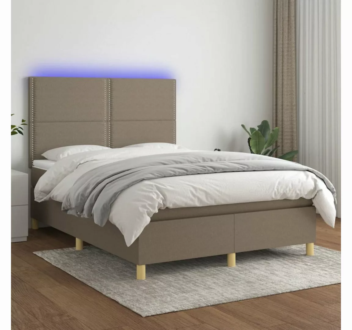 vidaXL Boxspringbett (140 x 200 cm, mit Nieten, Taupe), mit LED günstig online kaufen