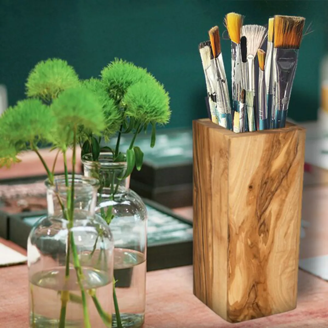 Holz-box Utensilo Stiftebox Pinselhalter Besteckhalter Olivenholz günstig online kaufen