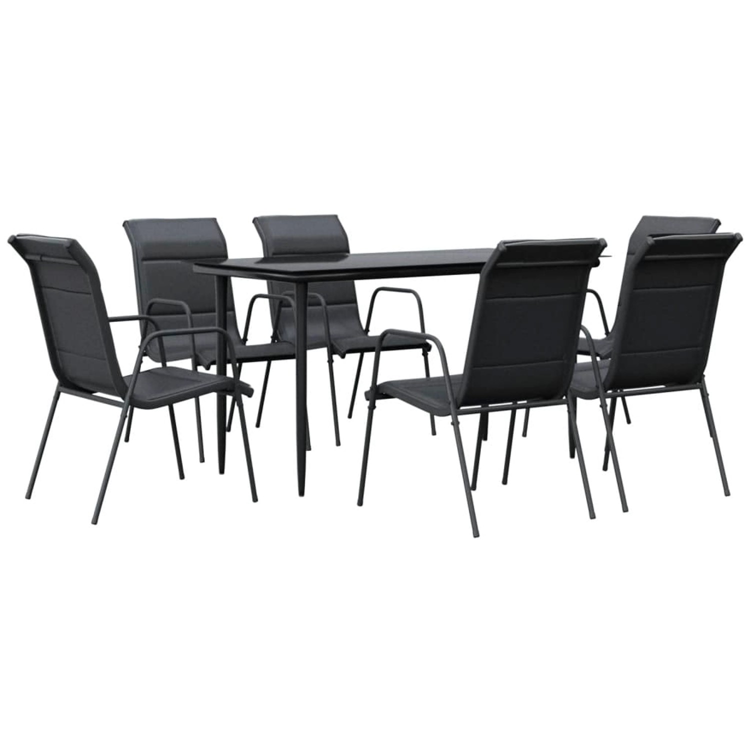 vidaXL 7-Tlg Garten-Essgruppe Schwarz Stahl und Textilene 3200705 günstig online kaufen