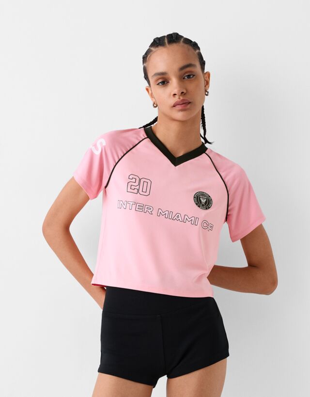 Bershka Cropped-Shirt Inter Miami Cf Mit Print Damen S Rosa günstig online kaufen