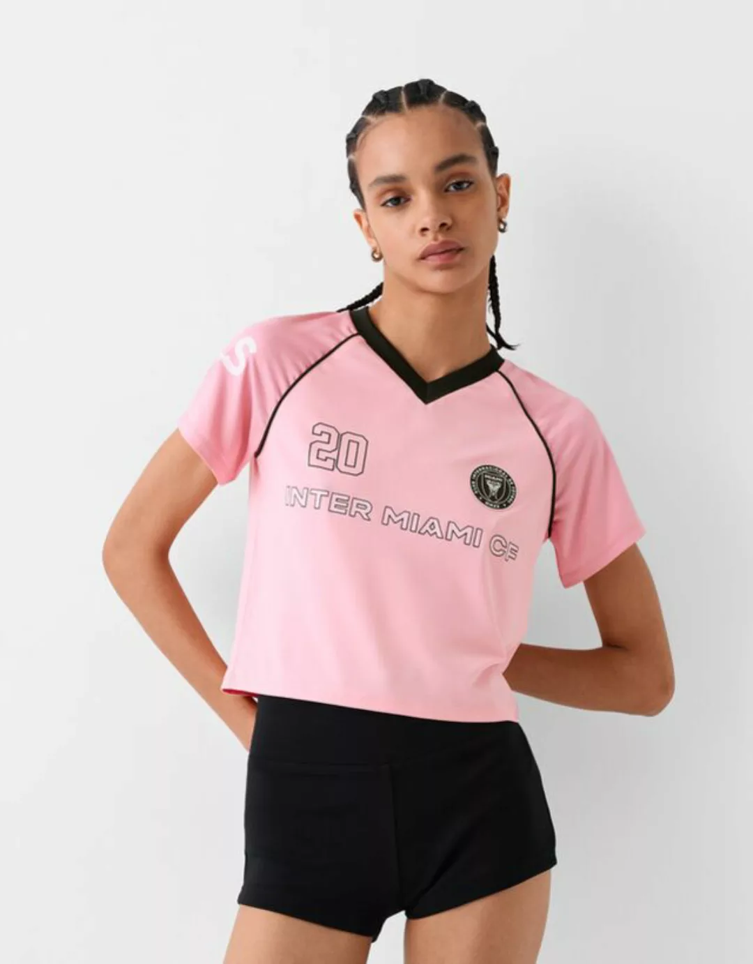 Bershka Cropped-Shirt Inter Miami Cf Mit Print Damen Xs Rosa günstig online kaufen
