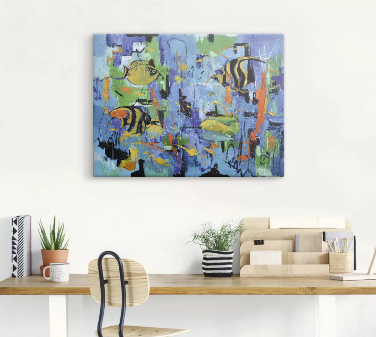 Artland Leinwandbild "Abstrakt Fische Blau", Wassertiere, (1 St.) günstig online kaufen