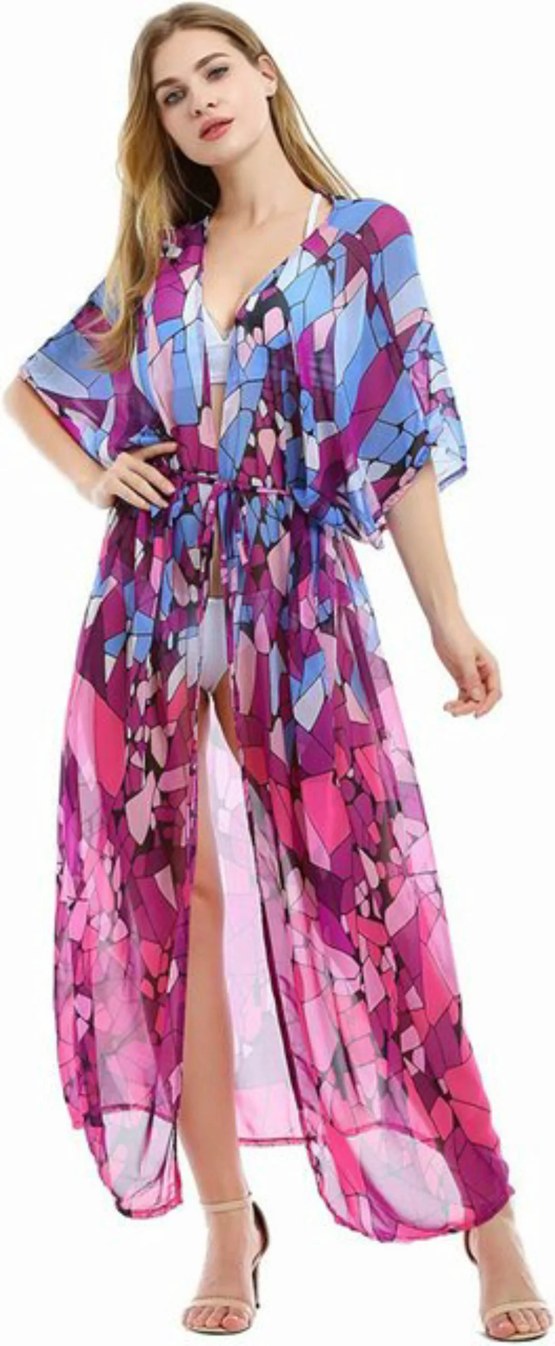 UE Stock Strandkleid Kimono Cardigan Strandkleid Lang Chiffon Poncho Bikini günstig online kaufen