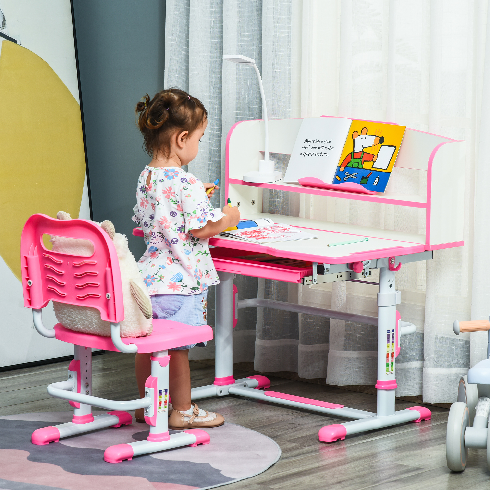 HOMCOM Set Schreibtisch und Stuhl für Kinder 6-12 Jahre höhenverstellbar, K günstig online kaufen