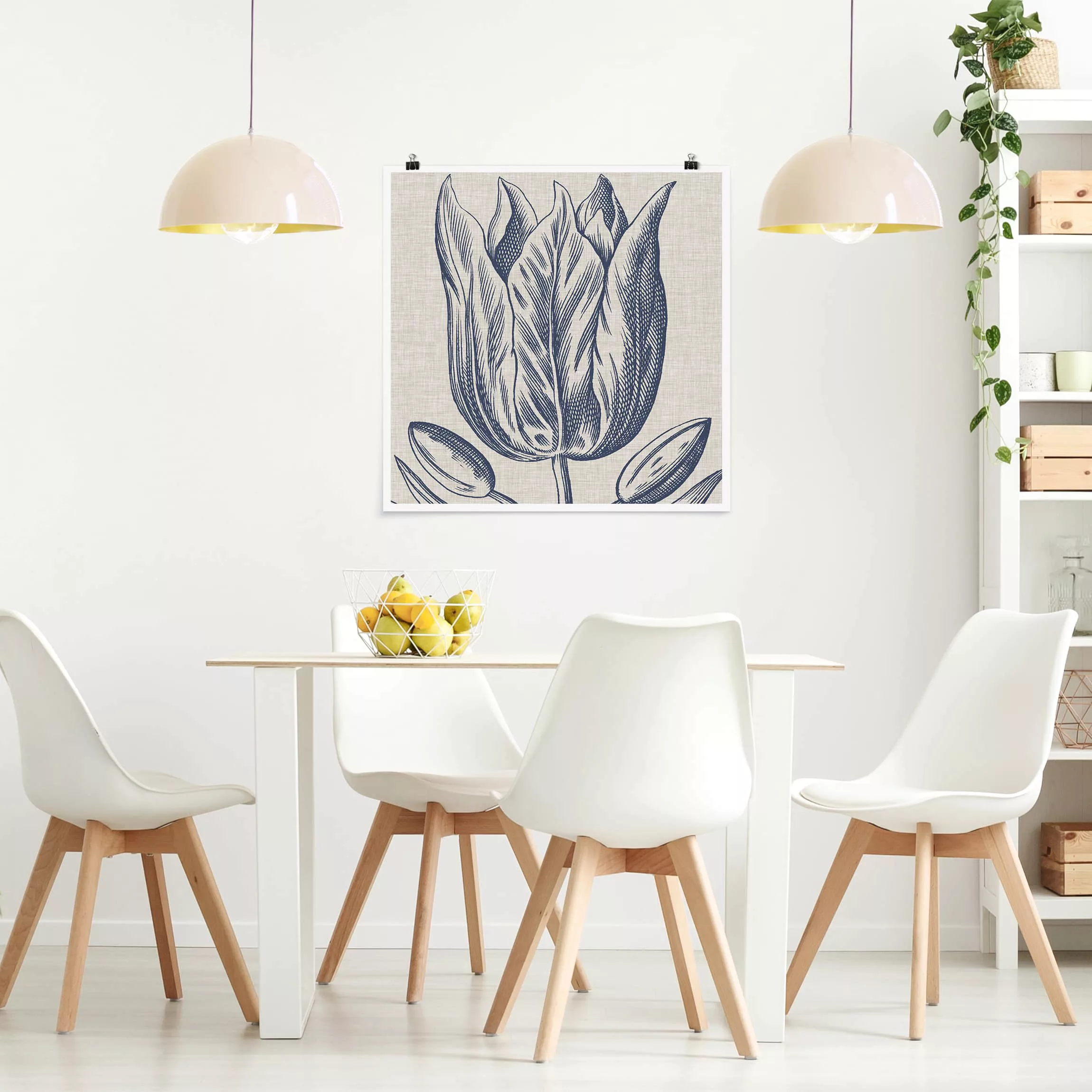 Poster Blumen - Quadrat Indigo Blüte auf Leinen II günstig online kaufen