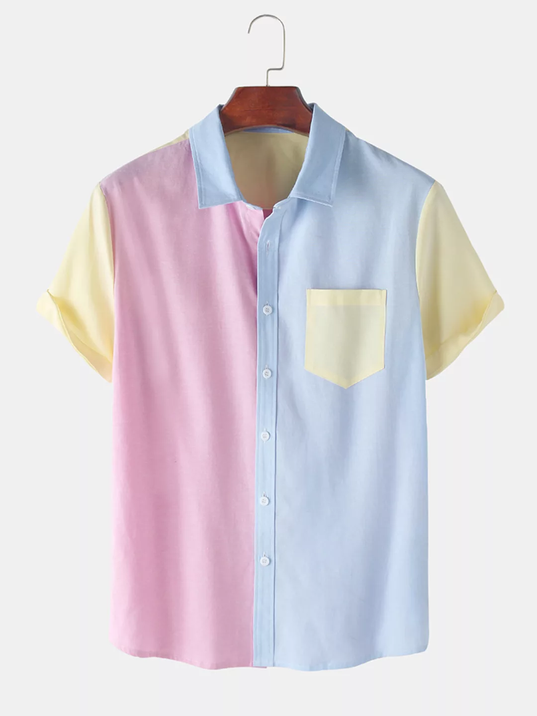 Herren Casual Stitching Kontrastfarbe Kurzarmhemden günstig online kaufen