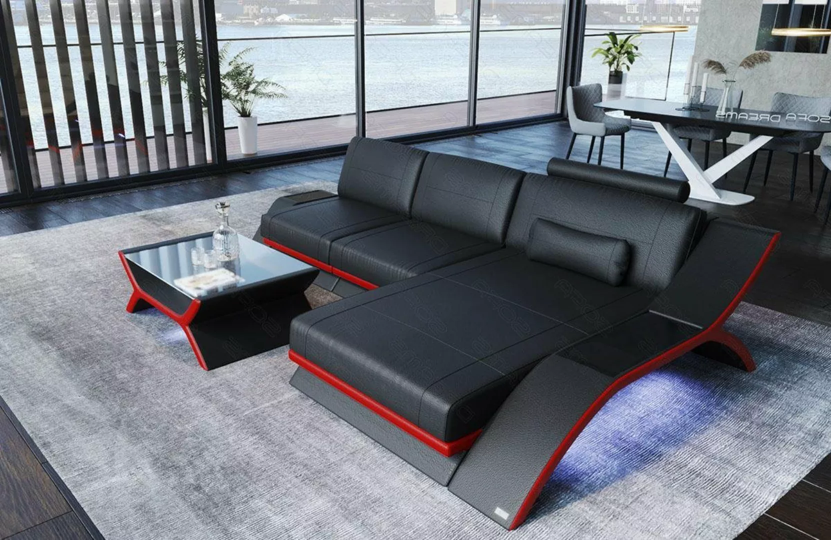 Sofa Dreams Ecksofa Sofa Leder Calabria L Form Ledersofa, Couch, mit LED Be günstig online kaufen