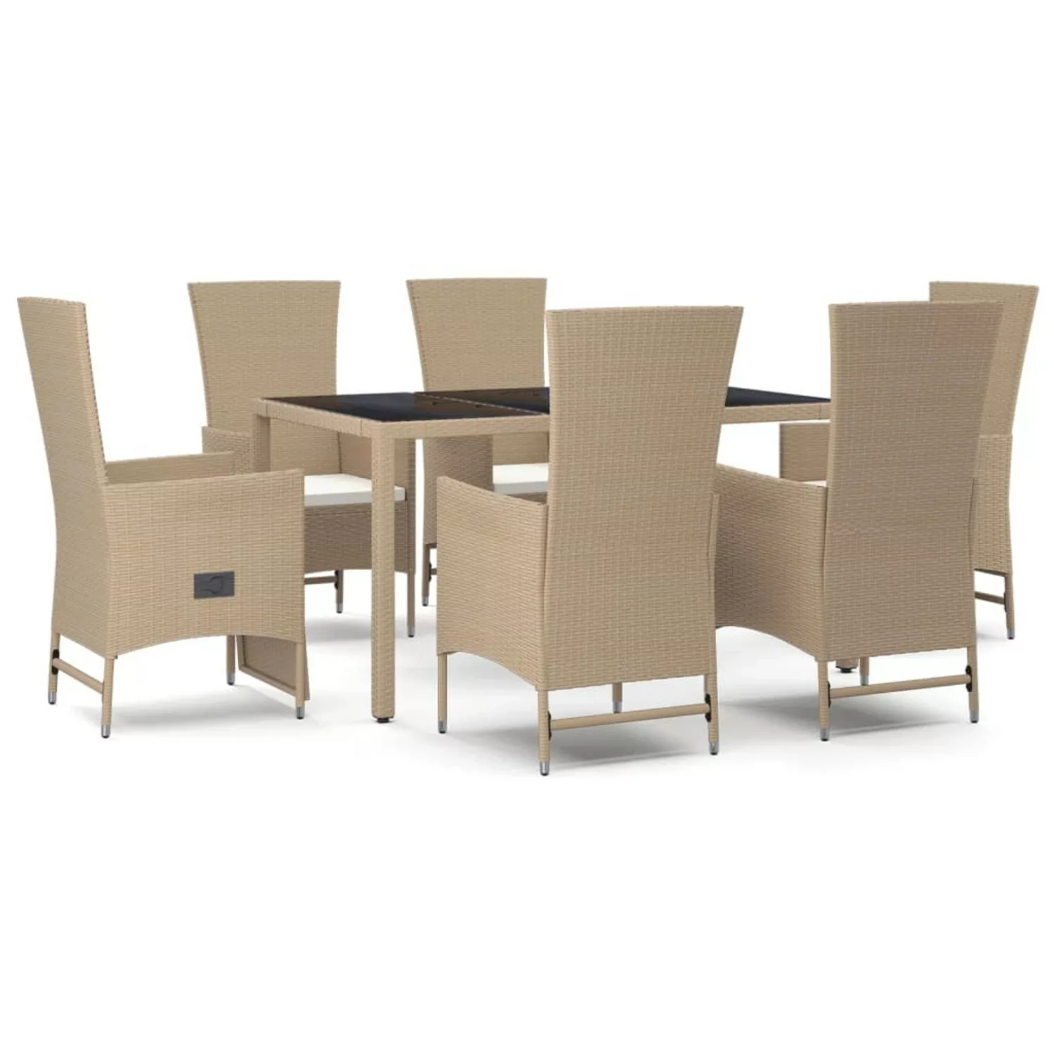 Vidaxl 7-tlg. Garten-essgruppe Mit Kissen Beige Poly Rattan günstig online kaufen