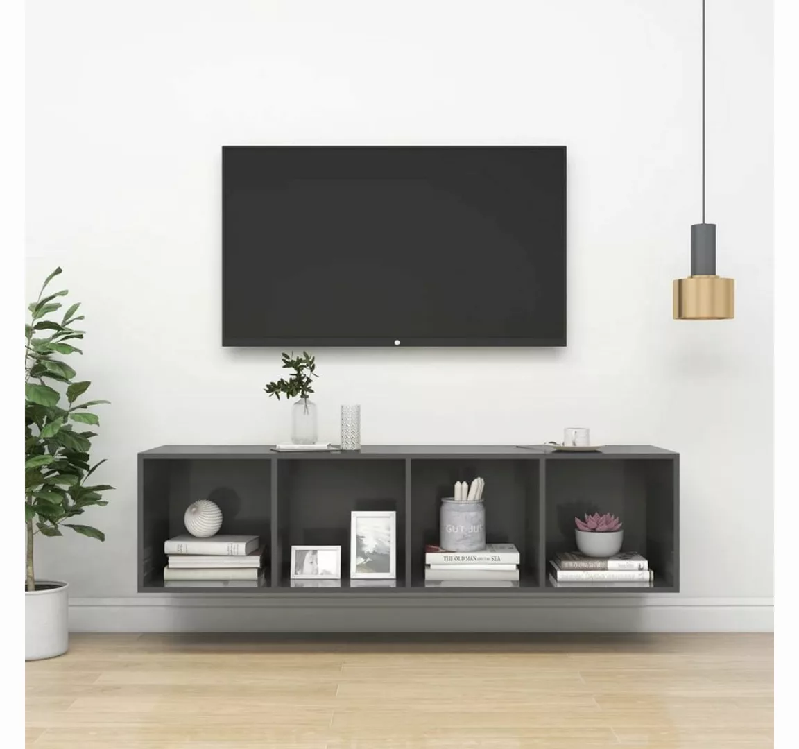 furnicato TV-Schrank TV-Wandschrank Hochglanz-Grau 37x37x142,5 cm Holzwerks günstig online kaufen