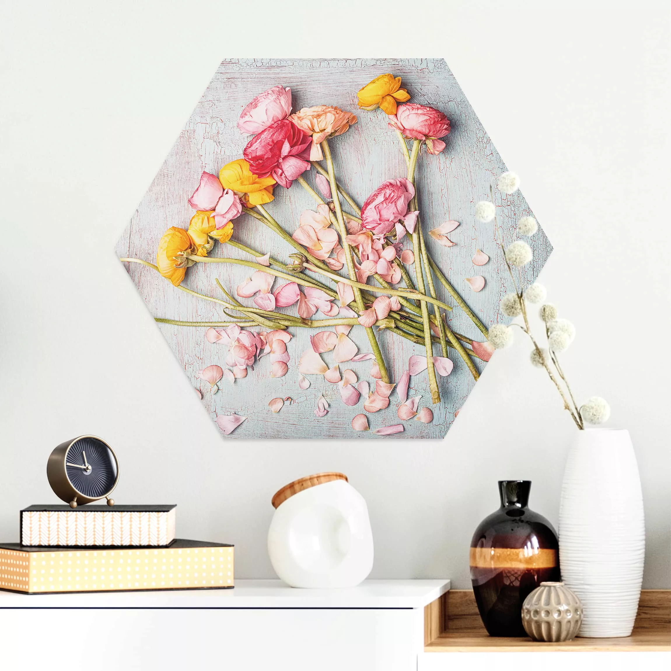 Hexagon-Alu-Dibond Bild Blumen Blütenblätter günstig online kaufen