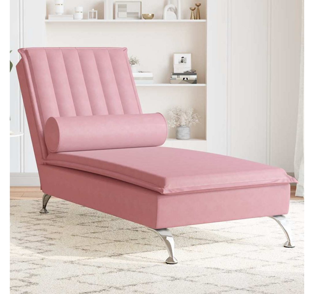 vidaXL Chaiselongue, Massage-Chaiselongue mit Nackenrolle Rosa Samt günstig online kaufen