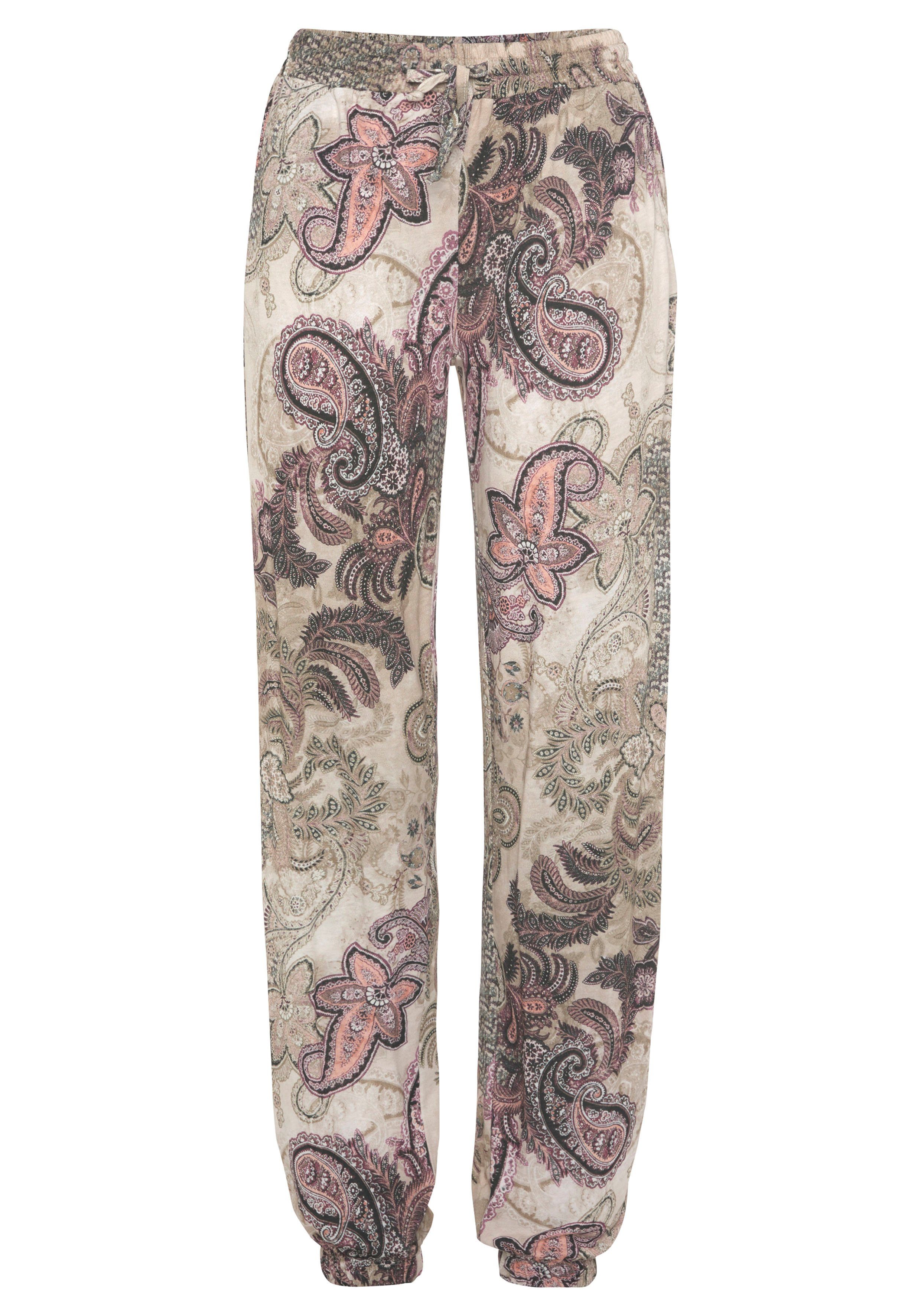 LASCANA Jerseyhose mit Paisleydruck, Jerseyhose, Gummibund, günstig online kaufen