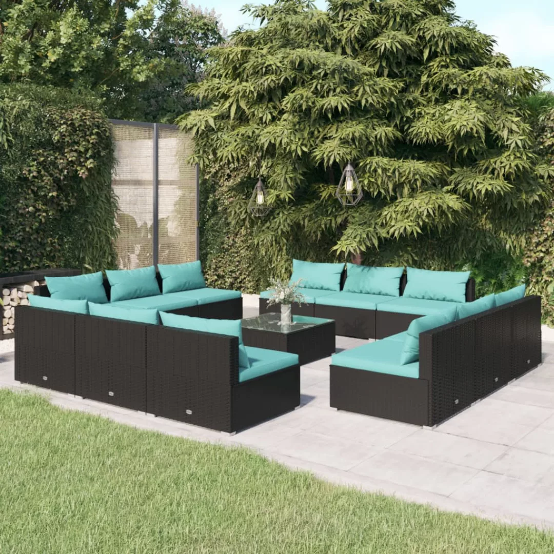 Vidaxl 13-tlg. Garten-lounge-set Mit Kissen Poly Rattan Schwarz günstig online kaufen