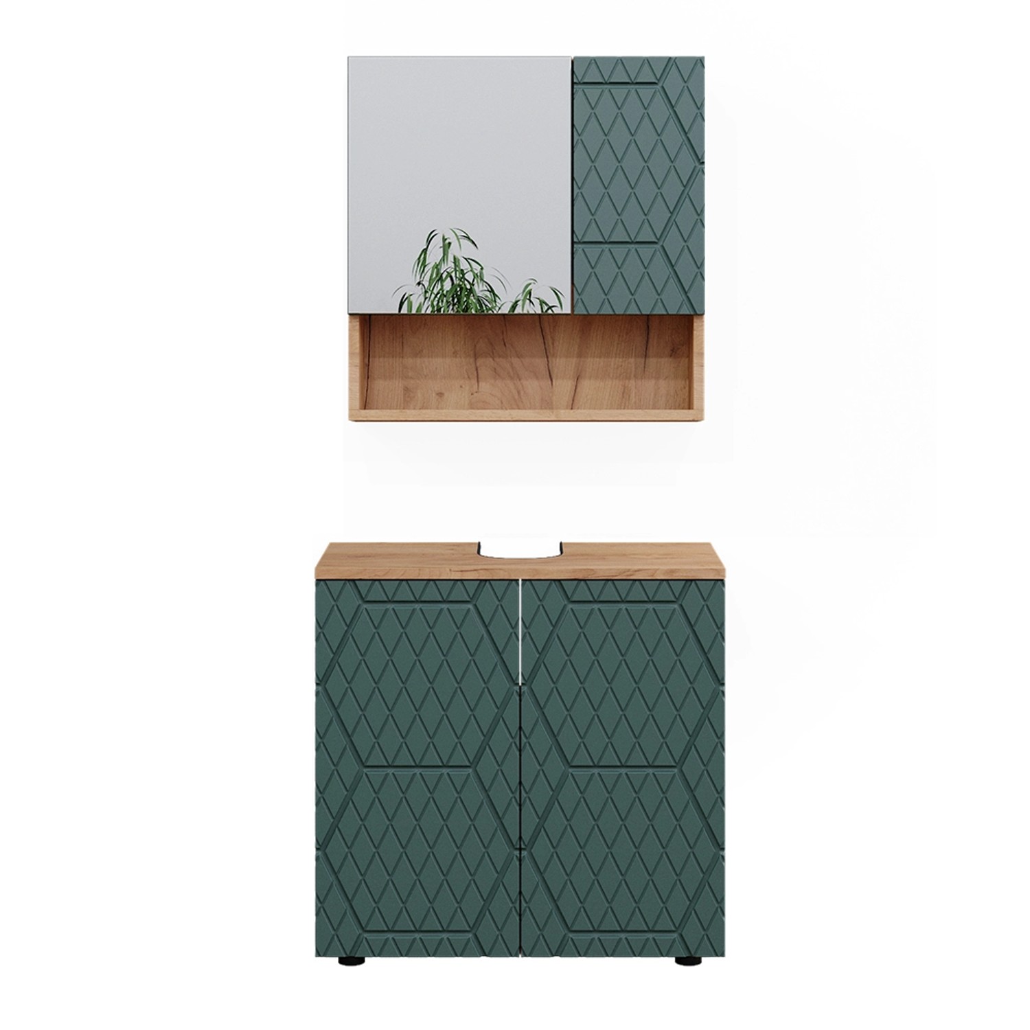 Vicco Badmöbel-Set Irma Goldkraft Eiche/Grün 2 Teile Unterschrank 60 cm günstig online kaufen