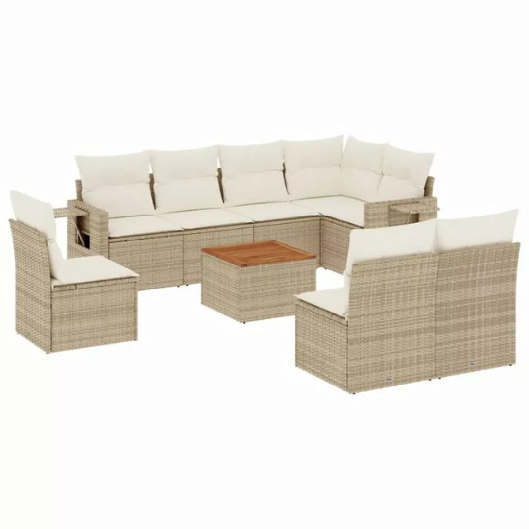 vidaXL Sofaelement 9-tlg. Garten-Sofagarnitur mit Kissen Beige Poly Rattan günstig online kaufen