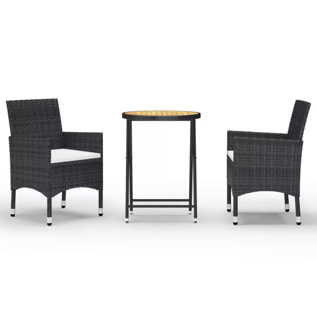 3-tlg. Bistro-set Poly Rattan Und Akazienholz Schwarz günstig online kaufen