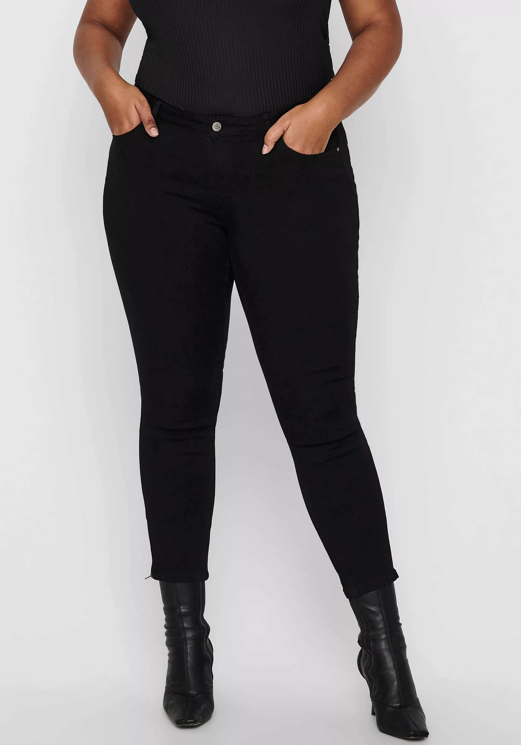 Carmakoma by Only Damen Jeans CARKARLA REG SK ANKLE ZIP - Skinny Fit - Schw günstig online kaufen