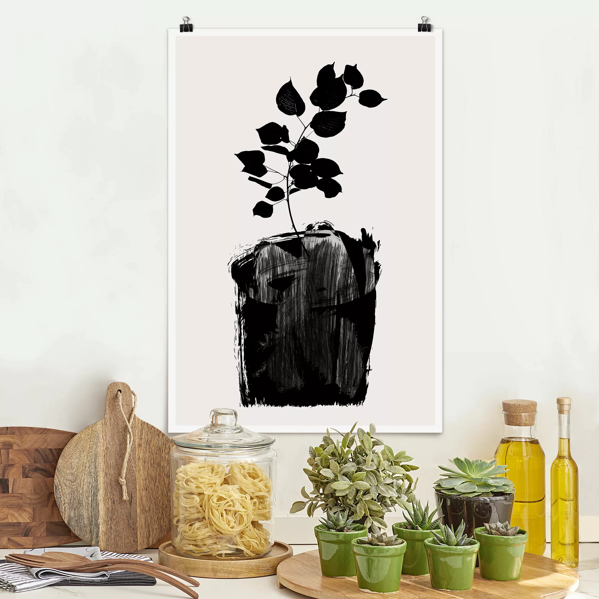 Poster Grafische Pflanzenwelt - Schwarze Blätter günstig online kaufen