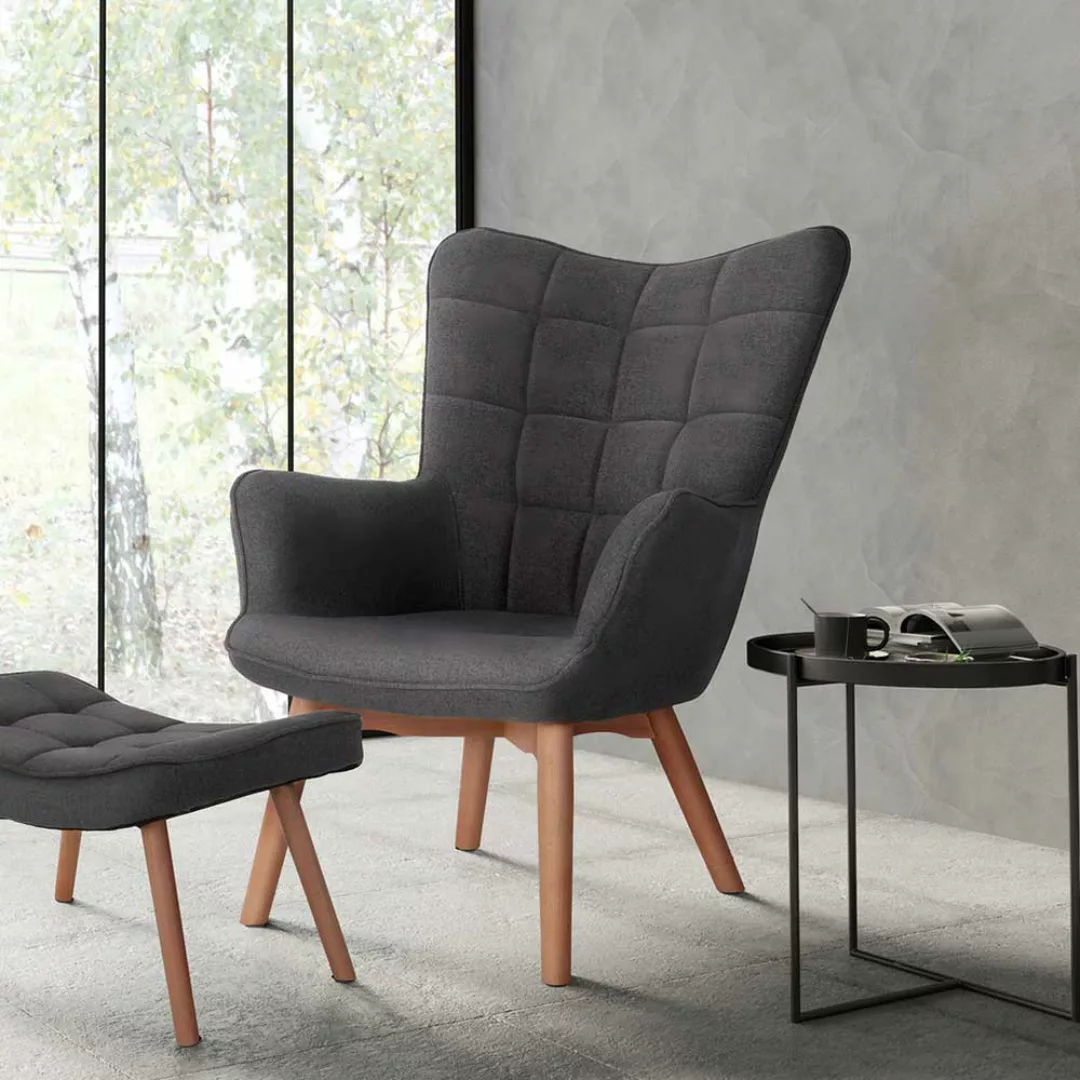 Wohnzimmer Sessel in Dunkelgrau Webstoff Skandi Design günstig online kaufen
