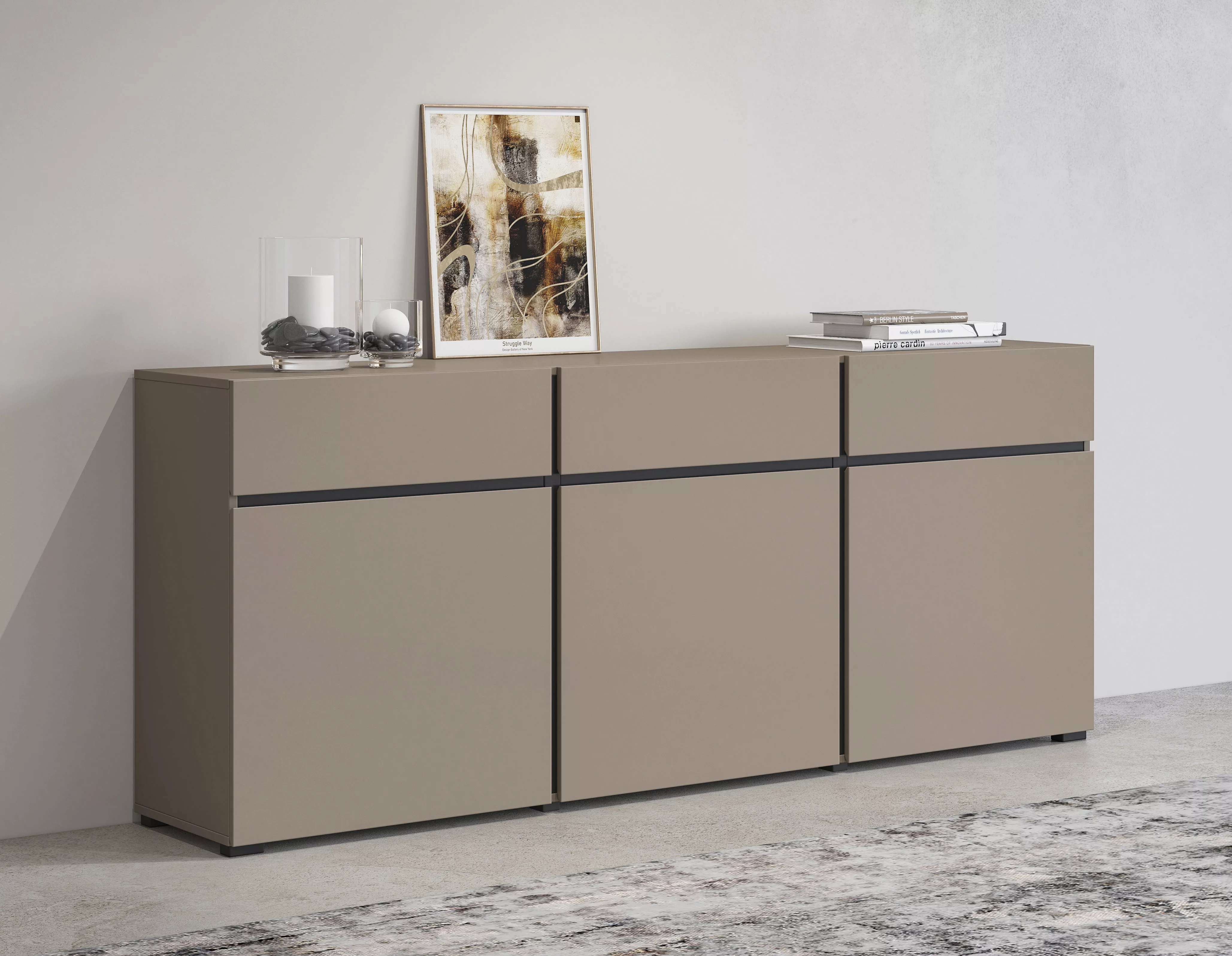 INOSIGN Sideboard "Cross,Breite 180 cm, moderne grifflose Kommode,3 Türen/3 günstig online kaufen