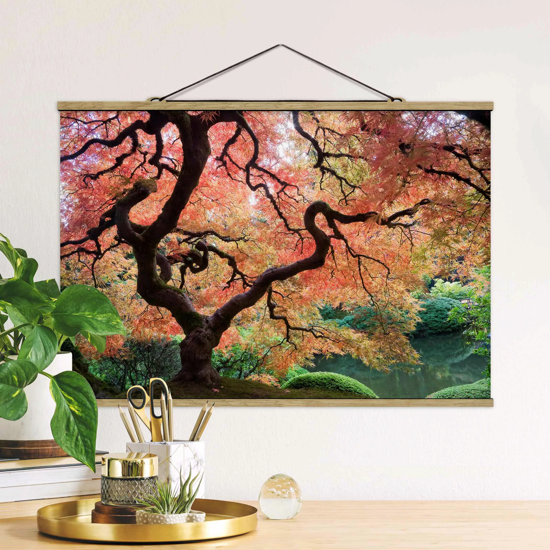 Stoffbild Landschaft mit Posterleisten - Querformat Japanischer Garten günstig online kaufen