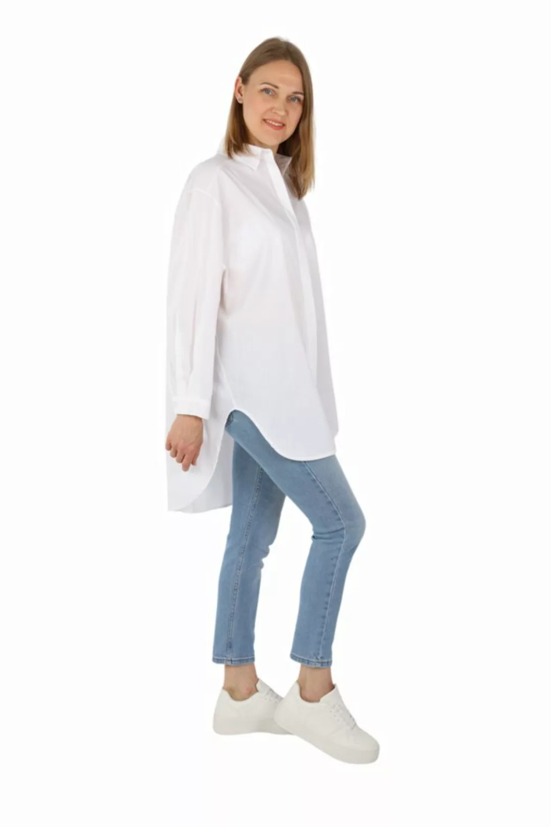 MIRROSI Longbluse Damen 100% Baumwolle Bluse Lang OVERSIZE Design (Onesize günstig online kaufen