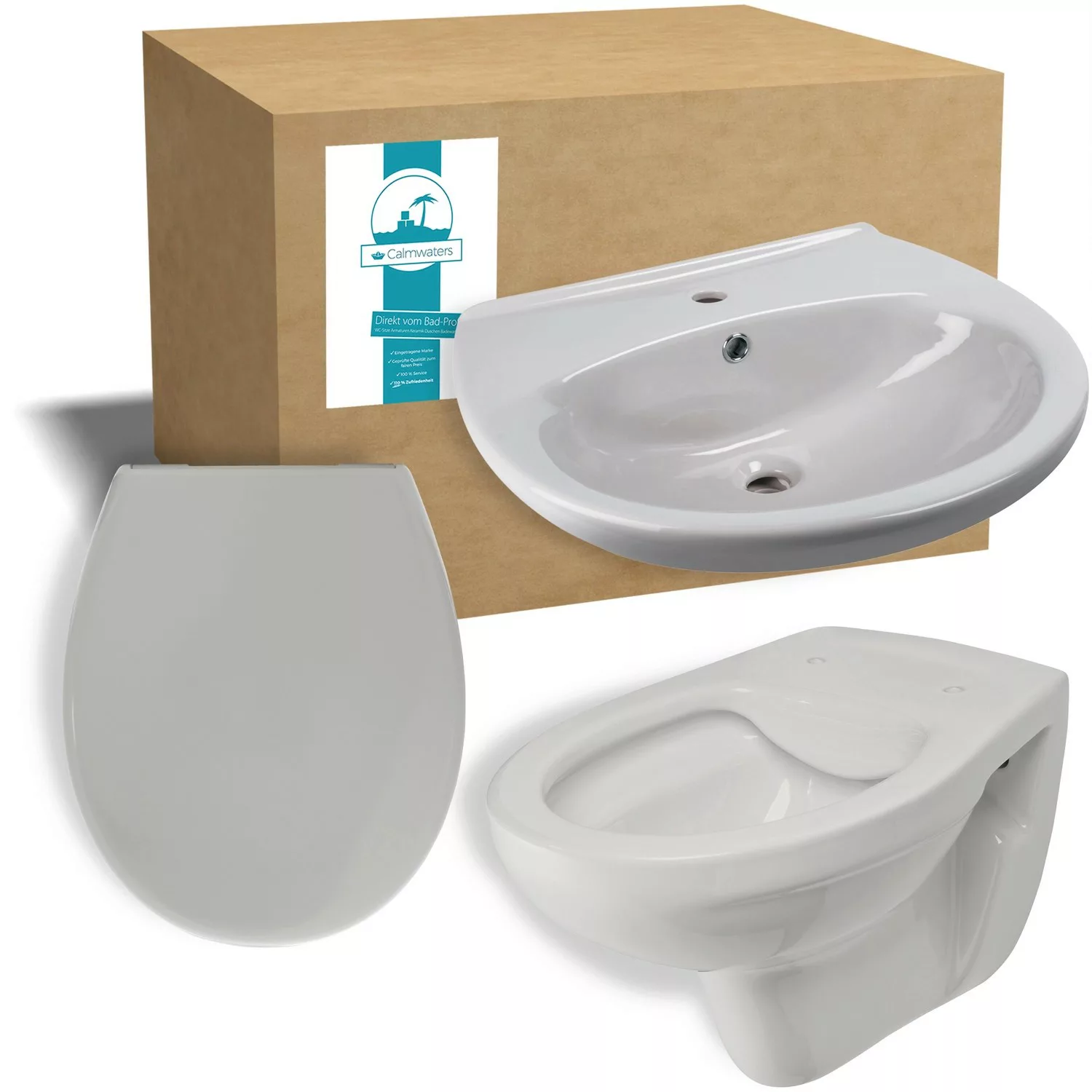 Calmwaters Wand-WC Manhattan-Grau Spülrandlos Set WC-Sitz & Waschbecken 990 günstig online kaufen