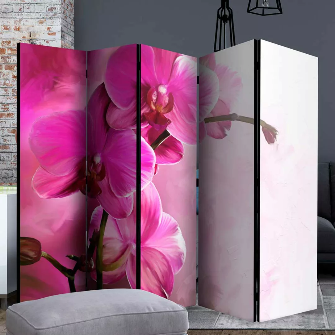 Paravent Raumteiler floral Pink und Rosa Orchideen Motiv günstig online kaufen