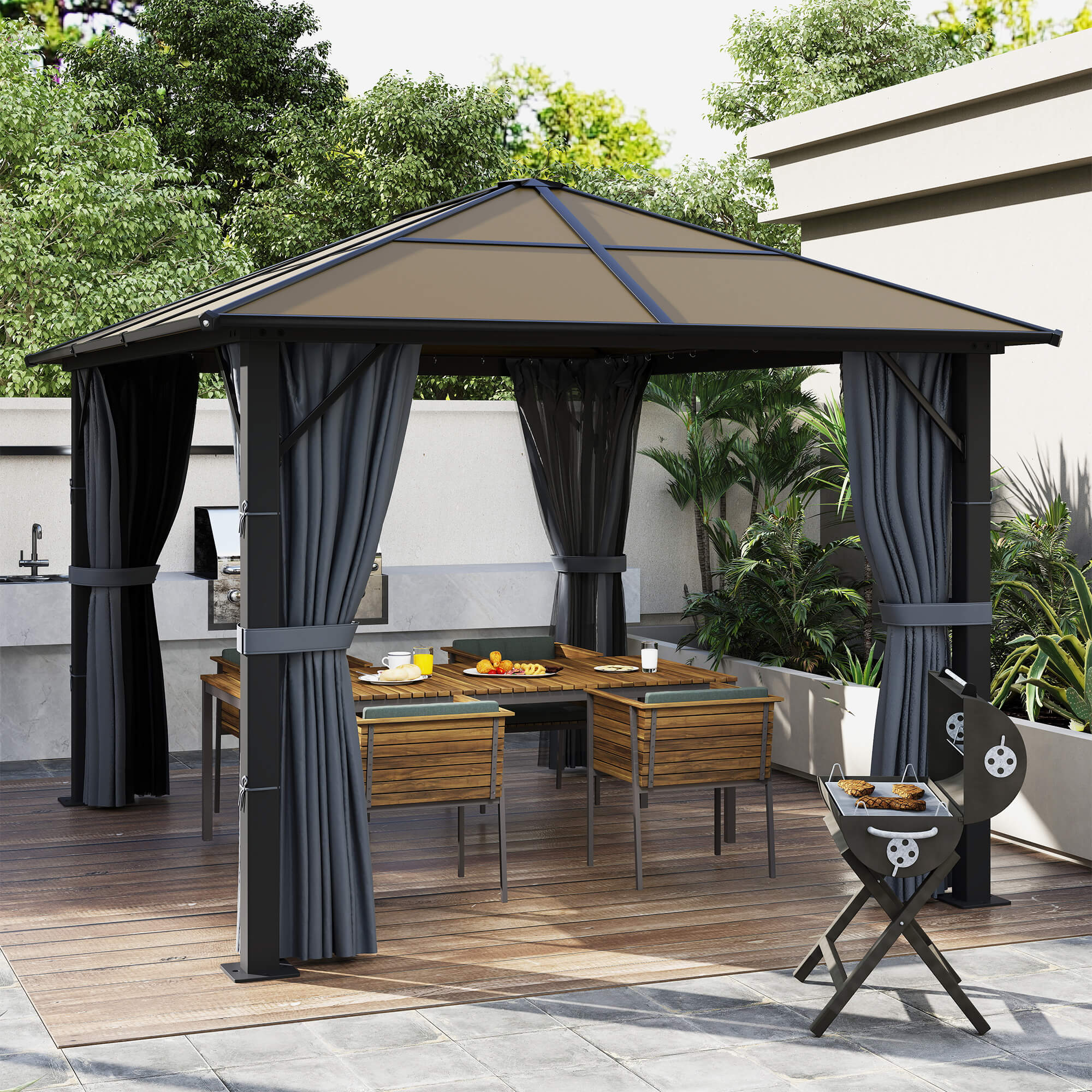 Outsunny Pavillon 3 x 3m Gartenpavillon Partyzelt mit Seitenteilen PC Dach günstig online kaufen