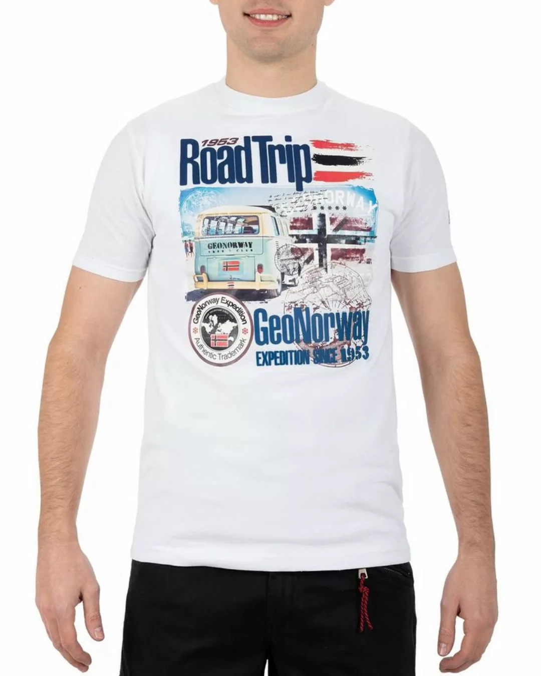 Geo Norway T-Shirt Casual Kurzarm Shirt bajiami Men White L mit auffälligen günstig online kaufen