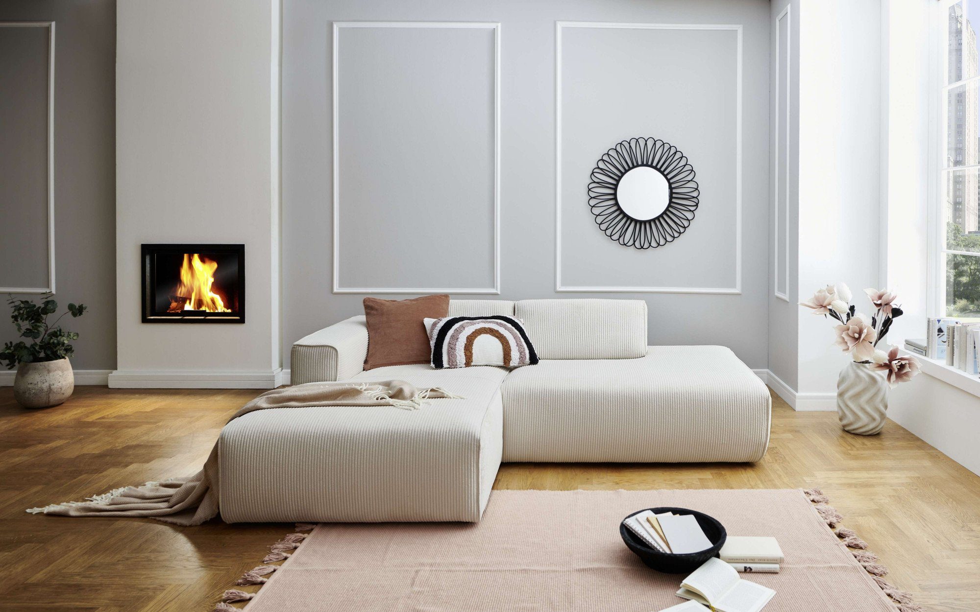 andas Ecksofa "Noord mit Kedernaht, Breite 227 cm", Cord, Struktur, Webstof günstig online kaufen