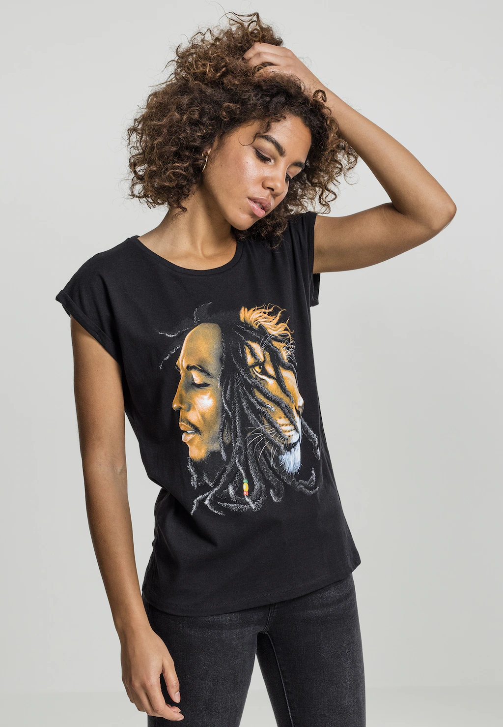 MisterTee Kurzarmshirt "MisterTee Damen Ladies Bob Marley Lion Face Tee" günstig online kaufen