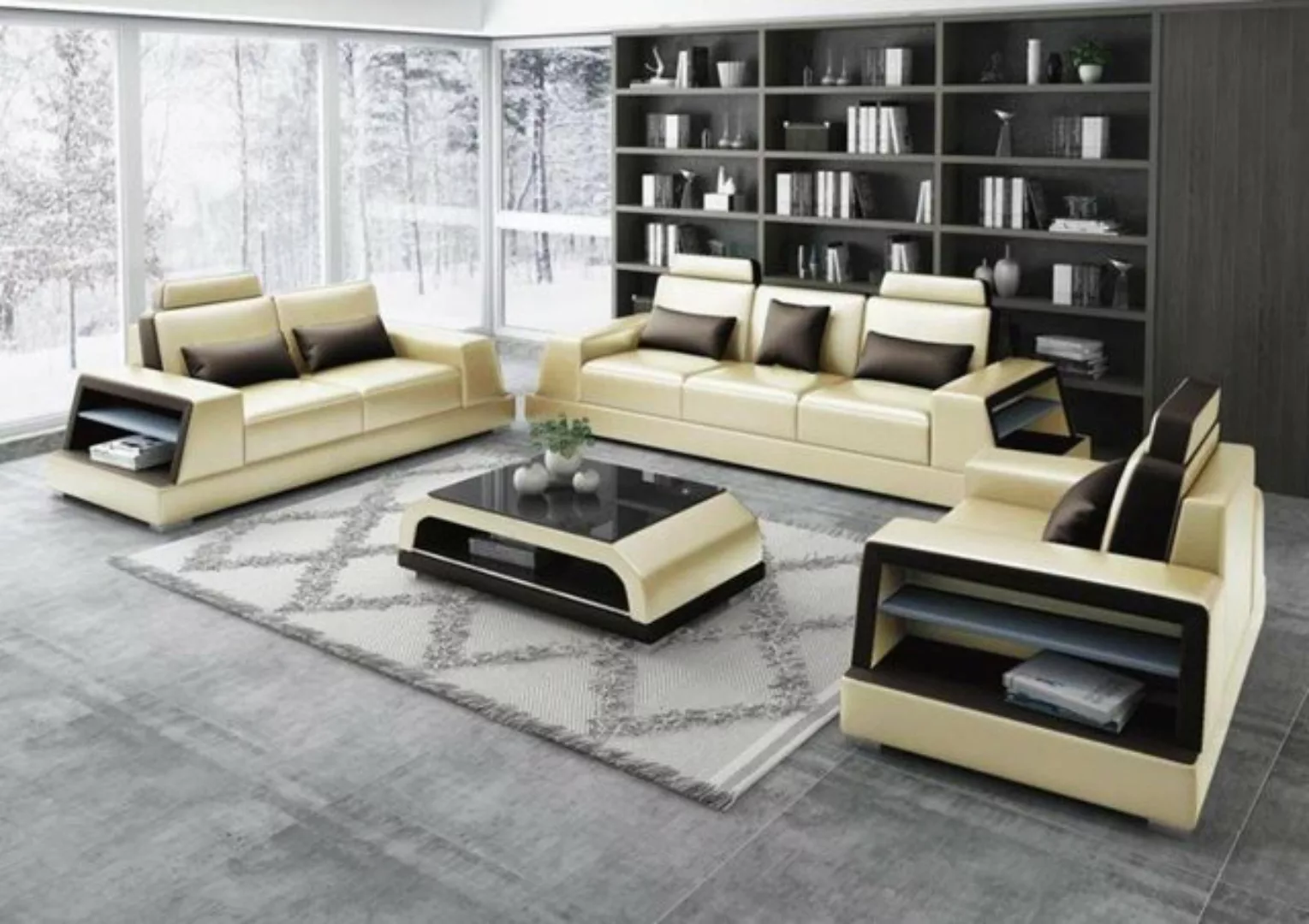 JVmoebel Sofa Moderne 3+2+1 Ledersofa Beige-braune Wohnlandschaft Neu, Made günstig online kaufen