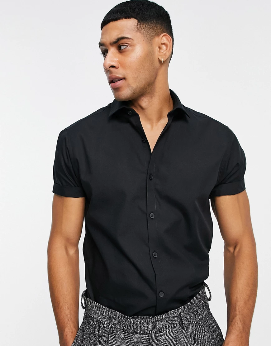 Topman – Kurzärmliges, elegantes Hemd in Schwarz günstig online kaufen