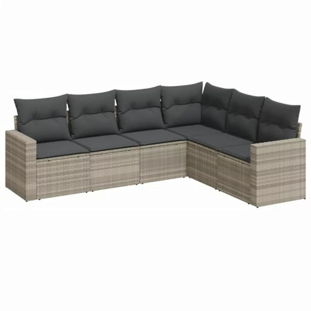 vidaXL Sofaelement 6-tlg. Garten-Sofagarnitur mit Kissen Hellgrau Poly Ratt günstig online kaufen