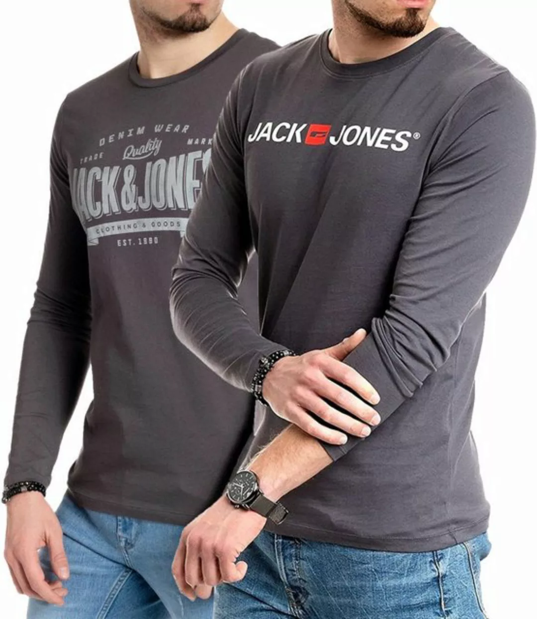 Jack & Jones Langarmshirt basic Shirt mit Printdruck im 2er Set günstig online kaufen