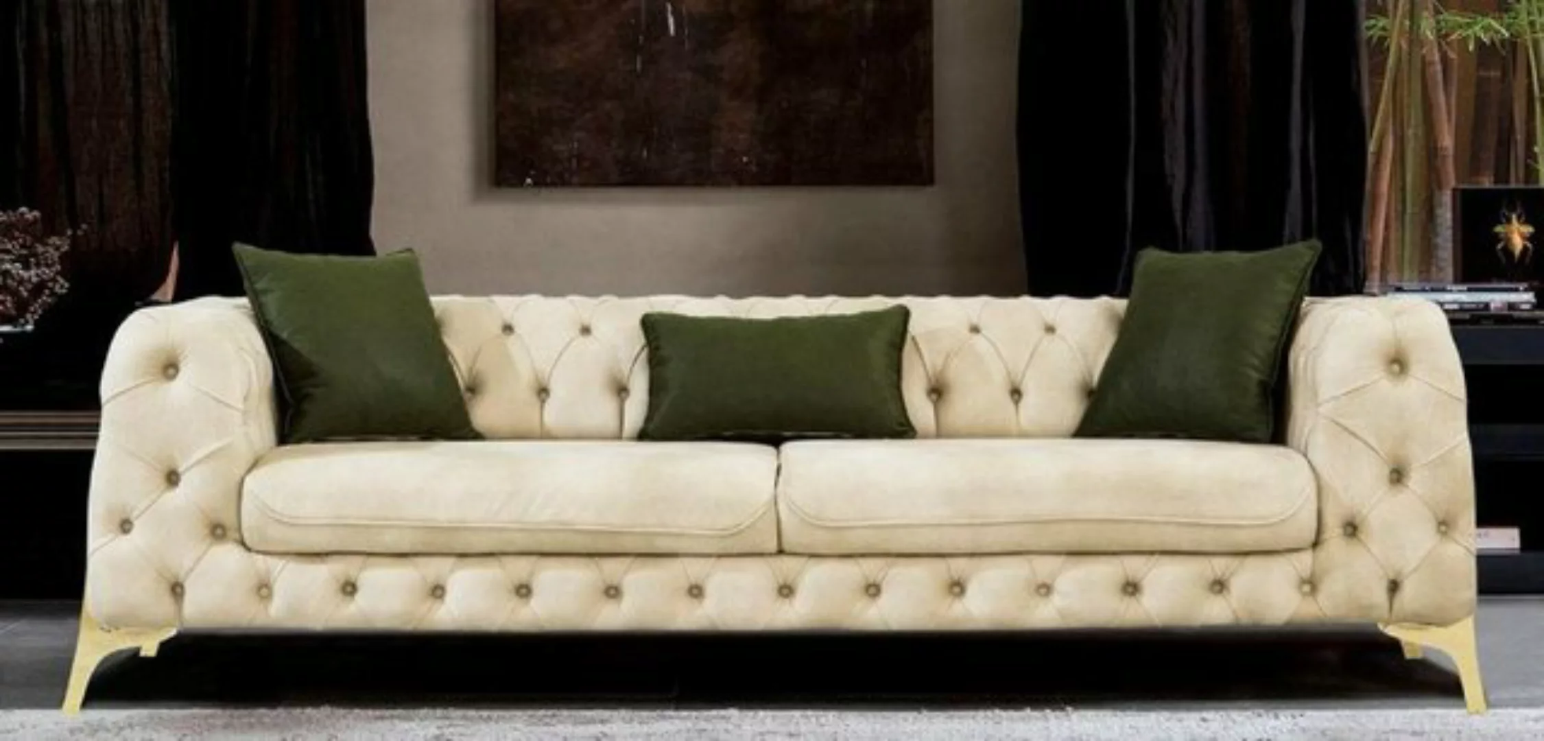 Casa Padrino Chesterfield-Sofa Luxus Chesterfield Schlafsofa Cremefarben / günstig online kaufen