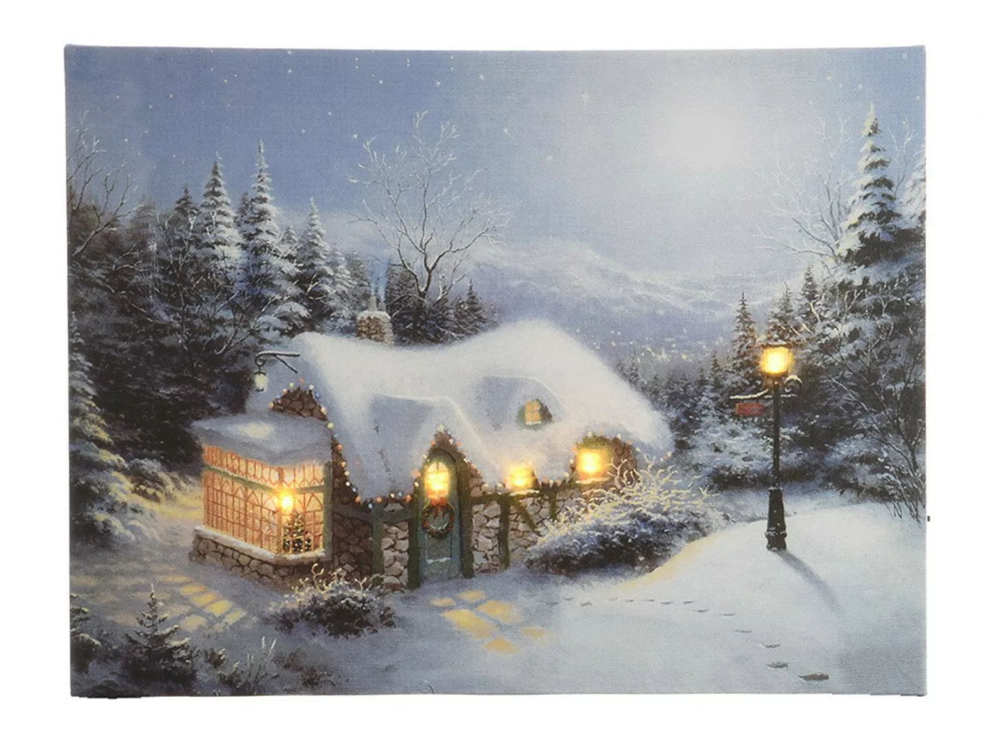 LED Bild Weihnachtshaus in den Bergen Leinwand Wandbild 38x58cm günstig online kaufen