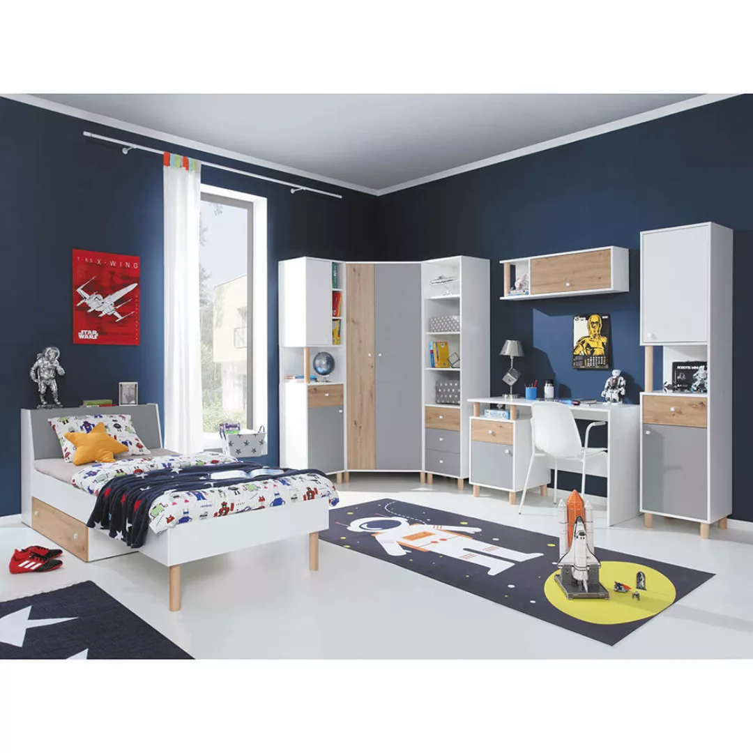 Jugendzimmer Set 7-teilig FAIRFAX-133 mit Jugendbett 90x200cm in weiß mit E günstig online kaufen