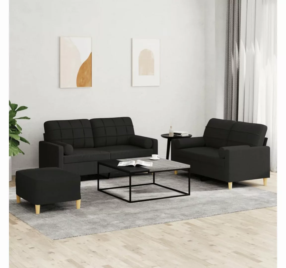 vidaXL Sofa Sofagarnitur mit Kissen Stoff, mit Zierkissen + Fusshocker, Sch günstig online kaufen