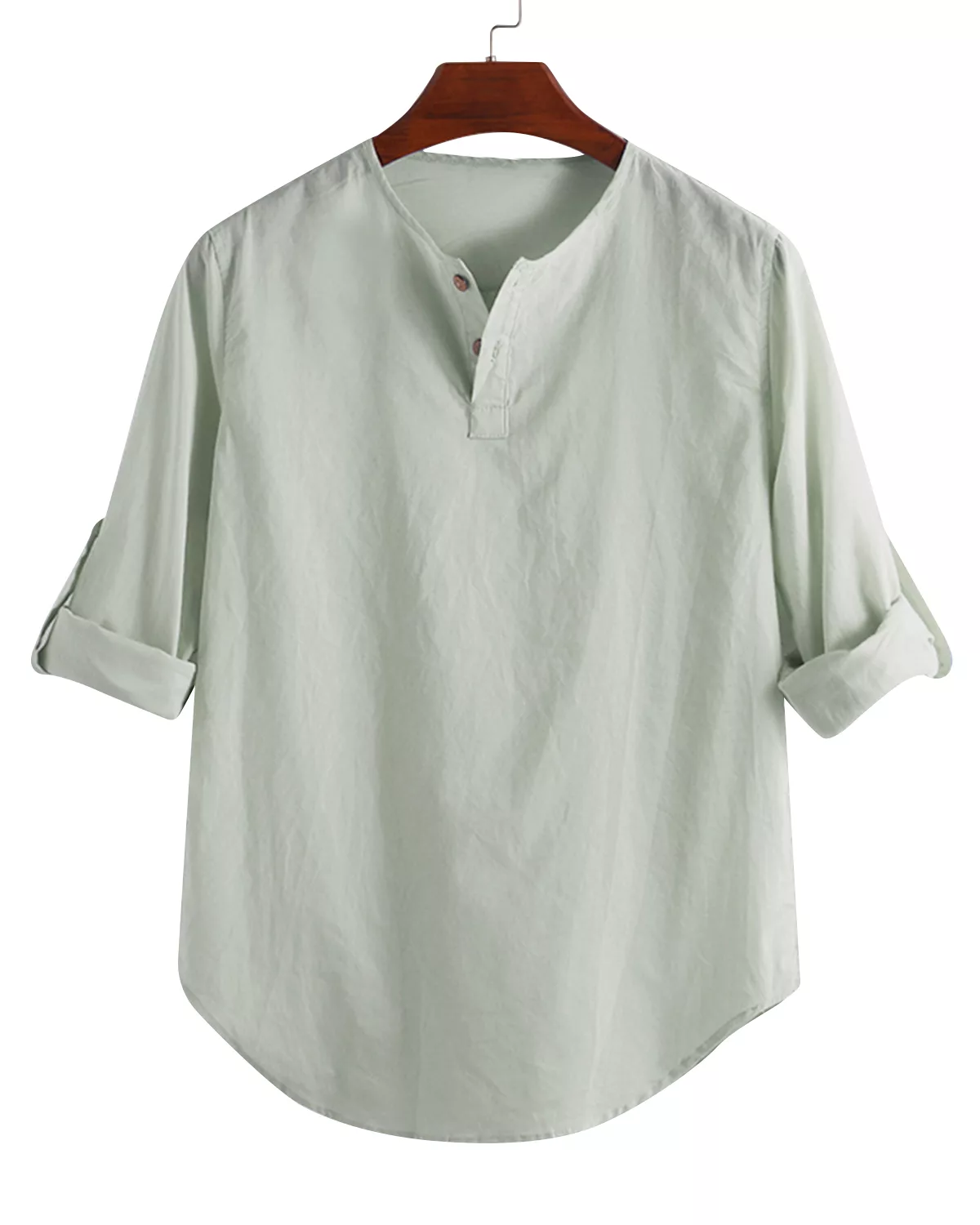 Herren Plain Cotton Leinen Half Buttons Kragenlose Langarmhemden günstig online kaufen