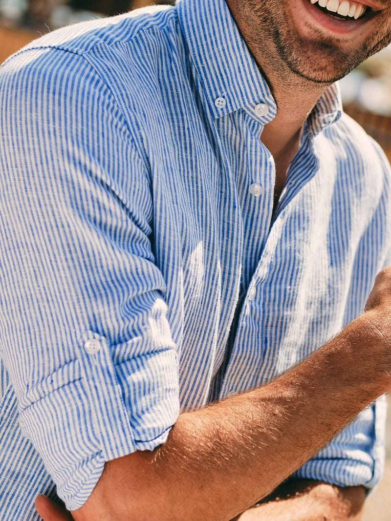 Steppin' Out Hemd Leinen Streifen Hellblau - Größe 3XL günstig online kaufen