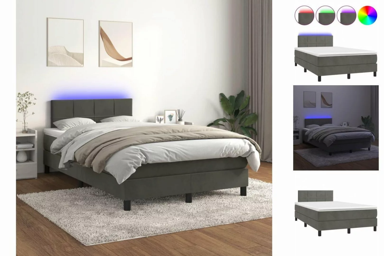 vidaXL Bettgestell Boxspringbett mit Matratze LED Dunkelgrau 120x200 cm Sam günstig online kaufen