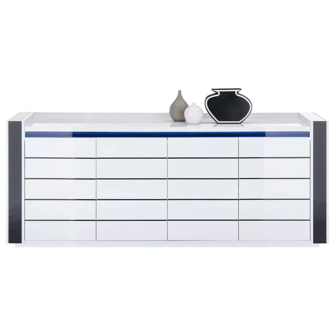 Sideboard Savona weiß Hochglanz schwarz Hochglanz B/H/T: ca. 200x87x50 cm günstig online kaufen