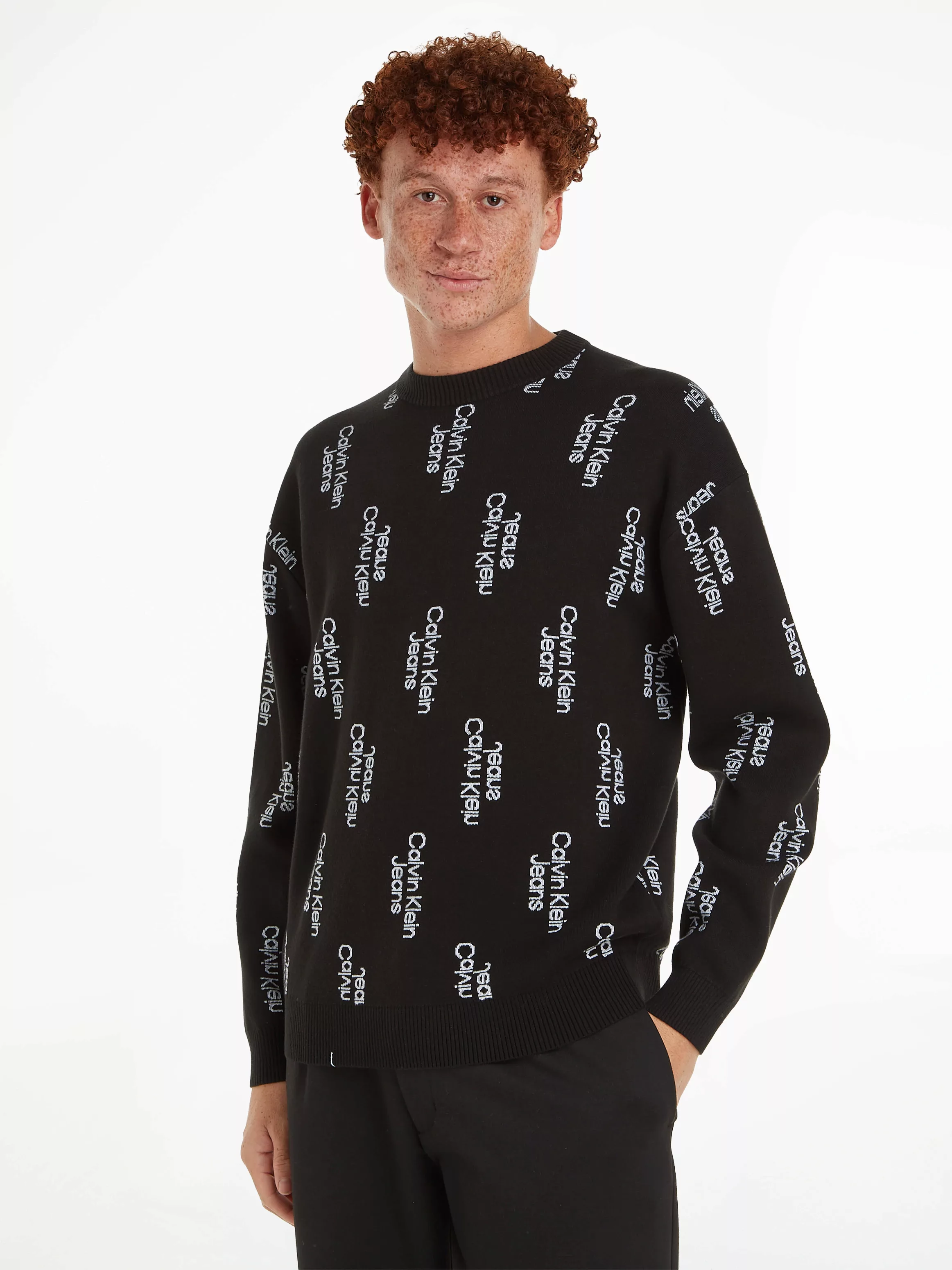 Calvin Klein Jeans Rundhalspullover "STACKED LOGO AOP SWEATER" günstig online kaufen