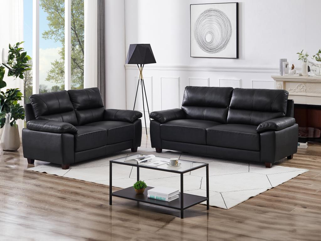 Sofagarnitur 3- + 2-Sitzer - Leder - Schwarz - TASANI günstig online kaufen