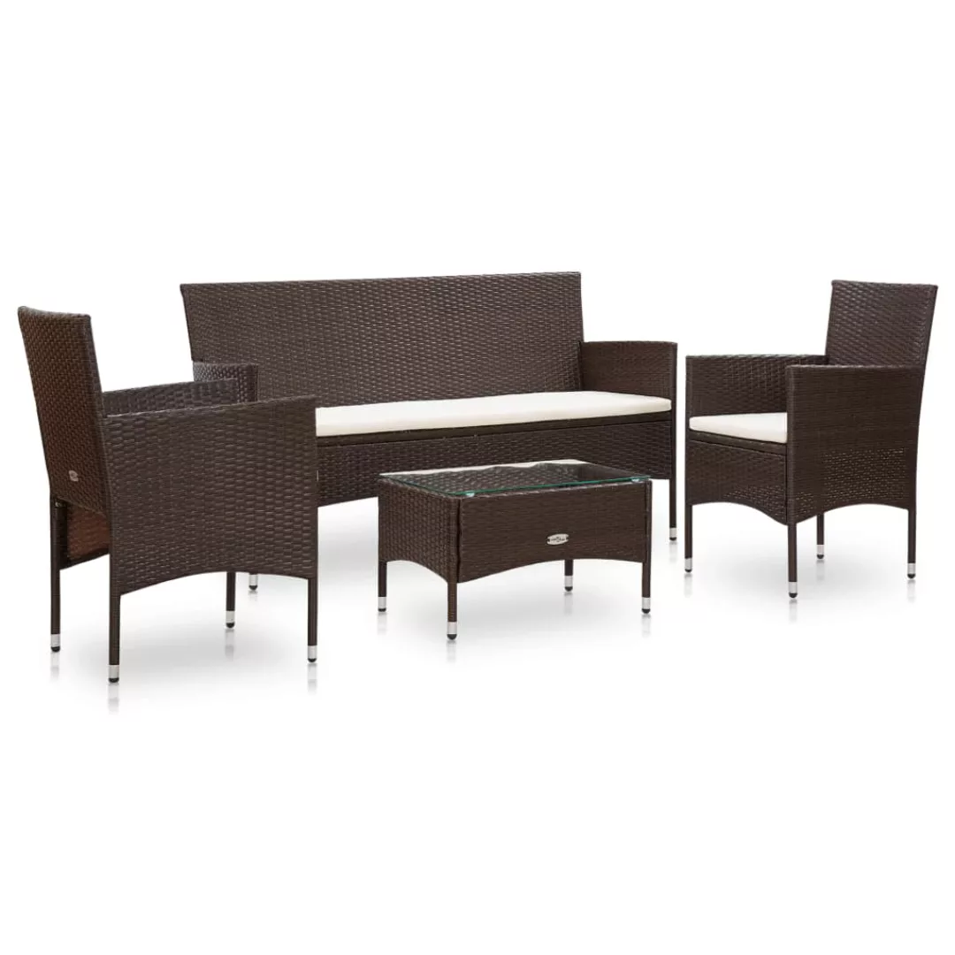 4-tlg. Garten-lounge-set Mit Auflagen Poly Rattan Braun günstig online kaufen