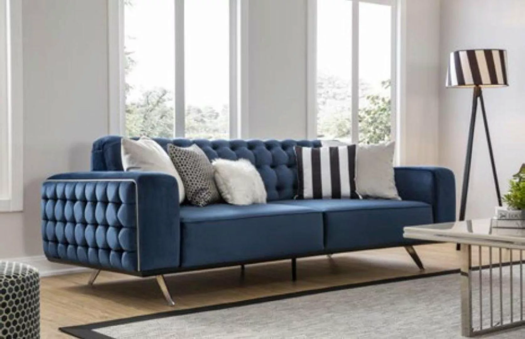 JVmoebel 3-Sitzer Chesterfield Dreisitzer Möbel Sofa Luxus Couchen Blau 3 S günstig online kaufen